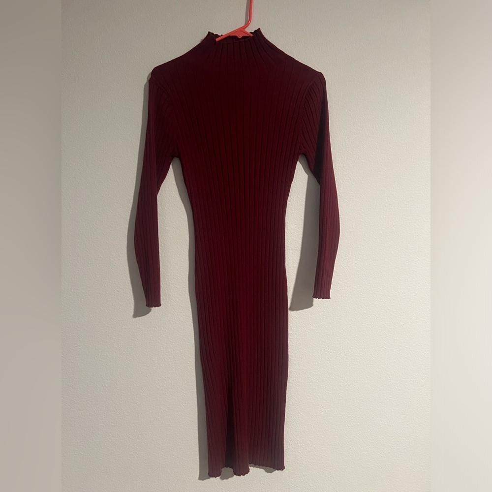 Maroon High Neck Fitted Dress Sz M